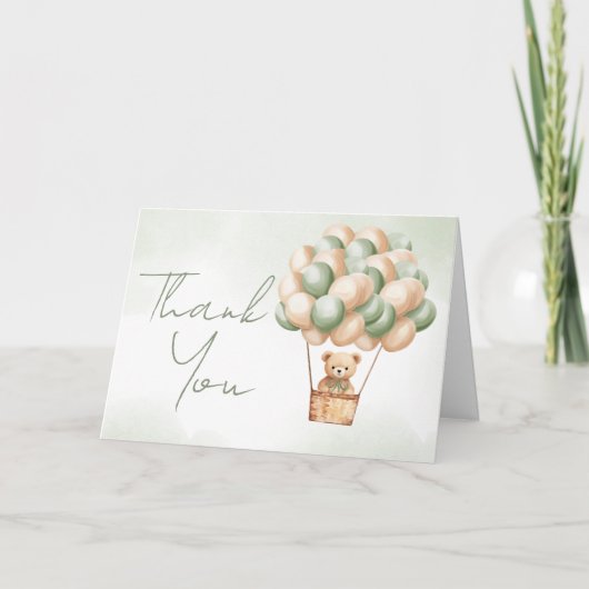 Bearly Wait Green Hot Air Ballon Dankeskarte (Vorderseite)