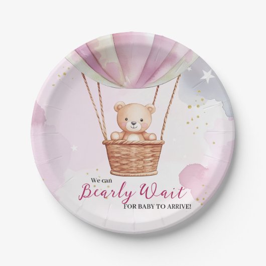 Bearly Wait Hot Air Ballon Babydusche Pappteller (Vorderseite)