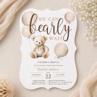 Bearly Wait Neutral Balloon Teddy Bear Baby Shower Einladung