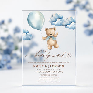 Bearly Wait Neutral Beige & Blau Baby Shower Acryleinladungen