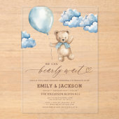 Bearly Wait Neutral Beige & Blue Boy Baby Shower Acryleinladungen (Vorderseite)