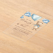 Bearly Wait Neutral Beige & Blue Boy Baby Shower Acryleinladungen (Ablage )