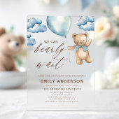 Bearly Wait Neutral Beige & Blue Boy Baby Shower Acryleinladungen