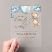 Bearly Wait Neutral Beige & Blue Boy Baby Shower Acryleinladungen (Insitu (Handheld))