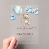 Bearly Wait Neutral Beige & Blue Boy Baby Shower Acryleinladungen (Insitu (Handheld))