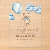 Bearly Wait Neutral Beige & Blue Boy Baby Shower Acryleinladungen (Vorderseite)