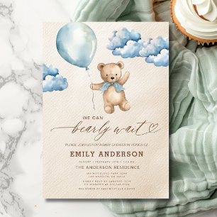 Bearly Wait Neutral Beige & Blue Boy Baby Shower Einladung