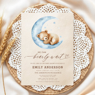 Bearly Wait Neutral Beige & Blue Boy Baby Shower Einladung