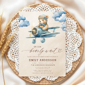 Bearly Wait Neutral Beige & Blue Boy Baby Shower Einladung