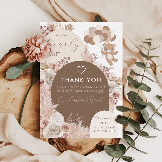 Bearly Wait Neutral Boho Teddy Bear Thank You Dankeskarte