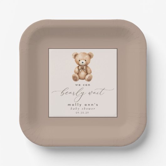 Bearly Wait Neutral Simple Baby Shower Pappteller (Vorderseite)