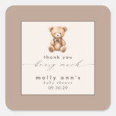 Bearly Wait Neutral Simple Baby Shower Vielen Dank Quadratischer Aufkleber (Vorderseite)