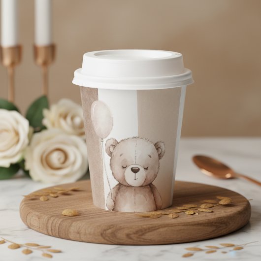Bearly Wait Neutral Teddy Baby Shower Pappbecher