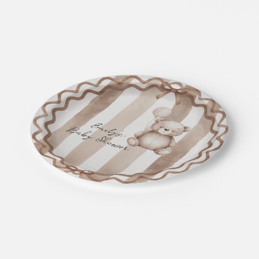 Bearly Wait Neutral Teddy Baby Shower Pappteller (Schrägansicht)