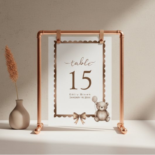 Bearly Wait Neutral Teddy Baby Shower Tischnummer