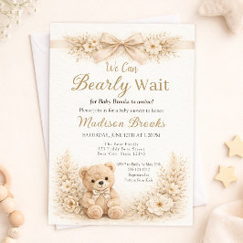 Bearly Wait Neutral Teddy Bear Baby Shower Boho Einladung