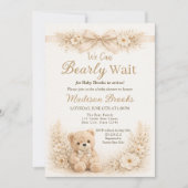 Bearly Wait Neutral Teddy Bear Baby Shower Boho Einladung (Vorderseite)