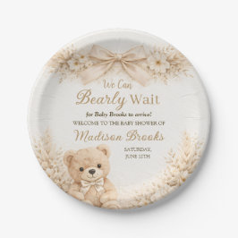 Bearly Wait Neutral Teddy Bear Baby Shower Boho Pappteller