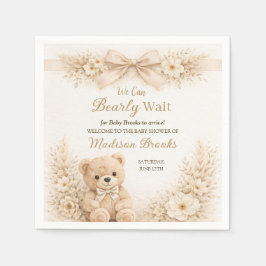 Bearly Wait Neutral Teddy Bear Baby Shower Boho Serviette
