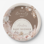 Bearly Wait Neutral Teddy Bear Boho Pampas Pappteller (Vorderseite)