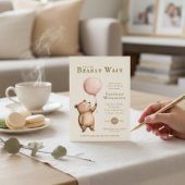 Bearly Wait Pink Balloon Baby Shower QR Code  Einladung