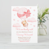 Bearly Wait Pink Balloon Girl Baby Dusche Einladung (Stehend Vorderseite)
