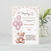 Bearly Wait Pink Boho Watercolor Baby Dusche Einladung (Stehend Vorderseite)