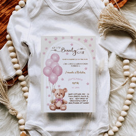 Bearly Wait Pink Boho Watercolor Baby Dusche Einladung