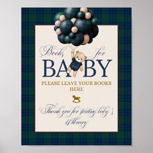 Bearly Wait Preppy Teddy Balloon Baby Shower Poster (Vorne)