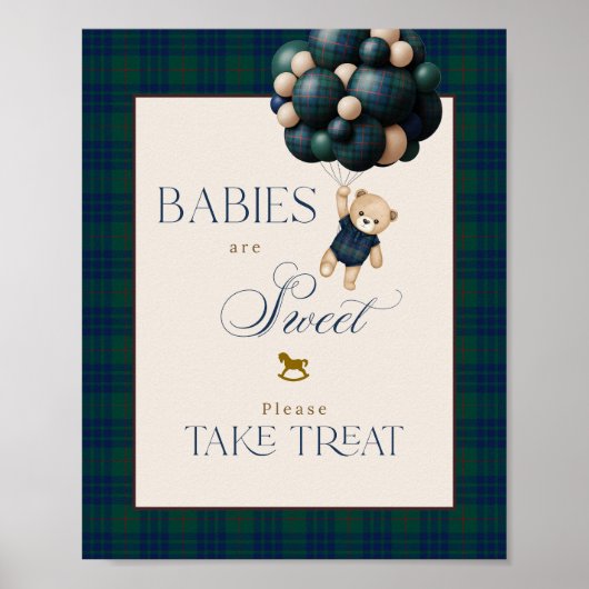 Bearly Wait Preppy Teddy Balloon Baby Shower Poster (Vorne)