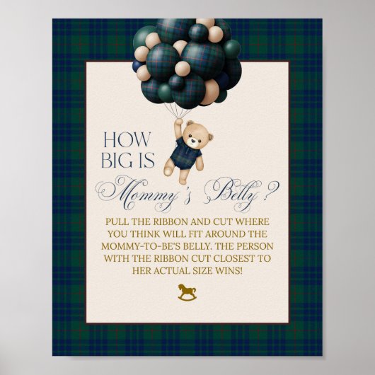 Bearly Wait Preppy Teddy Balloon Baby Shower Poster (Vorne)