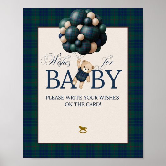 Bearly Wait Preppy Teddy Balloon Baby Shower Poster (Vorne)