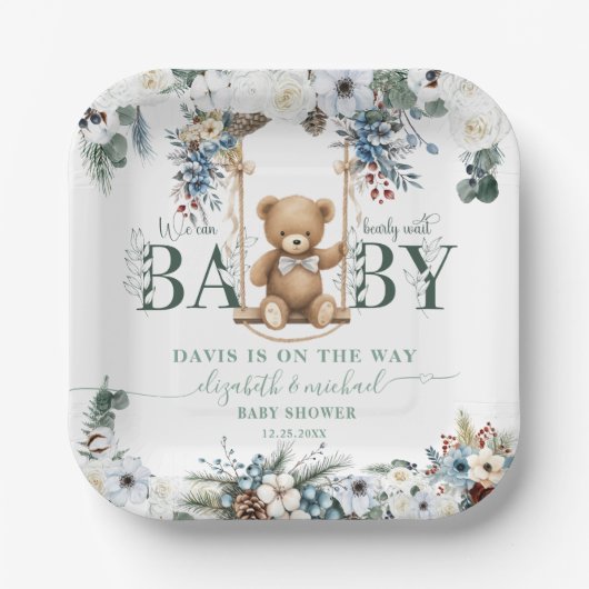 Bearly Wait Sage Greenerity Winter Baby Dusche Pappteller (Vorderseite)