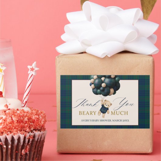 Bearly Wait Teddy Balloon Baby Shower books Rechteckiger Aufkleber (Party)