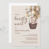 Bearly Wait Teddy Balloons Gelbe Babydusche Einladung (Vorne/Hinten)