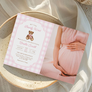 Bearly Wait Teddy Bär Mädchen Baby Shower Foto Einladung