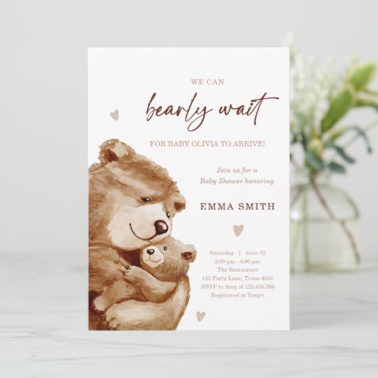 Bearly Wait Teddy Bear Boho Neutral Baby Shower Einladung (Stehend Vorderseite)