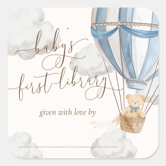 Bearly Wait Teddy Bear First Library Buchzeichen Quadratischer Aufkleber (Vorderseite)