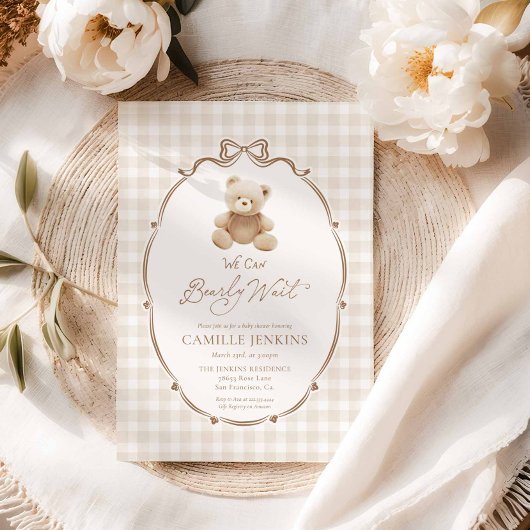 Bearly Wait Teddy Bear Gingham Baby Showeinladung Einladung