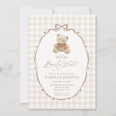 Bearly Wait Teddy Bear Gingham Baby Showeinladung Einladung (Vorderseite)