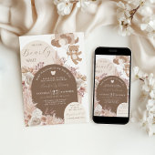 Bearly Wait Teddy Bear Neutral Boho Baby Shower Einladung
