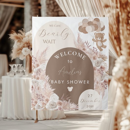 Bearly Wait Teddy Bear Neutral Boho Shower Backdro Wandteppich