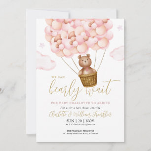 Bearly Wait Teddy Bear Rosa QR Code Baby Shower Einladung
