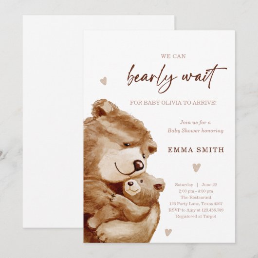Bearly Wait Teddybär Boho Neutral Babyparty Einladung (Vorne/Hinten)