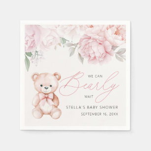 Bearly Wait Teddybär Pfingstrose Baby Shower Papie Serviette