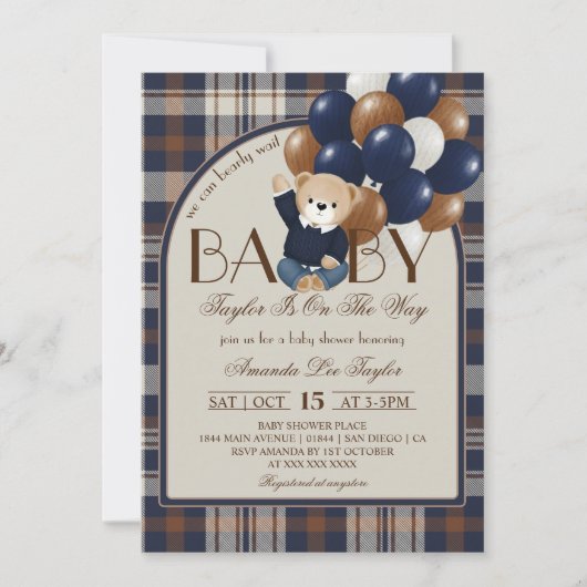 Bearly Wait Vintage Baby Shower Einladung (Vorderseite)
