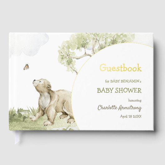 Bearly Wait Woodland Baby Dusche Gästebuch (Vorderseite)