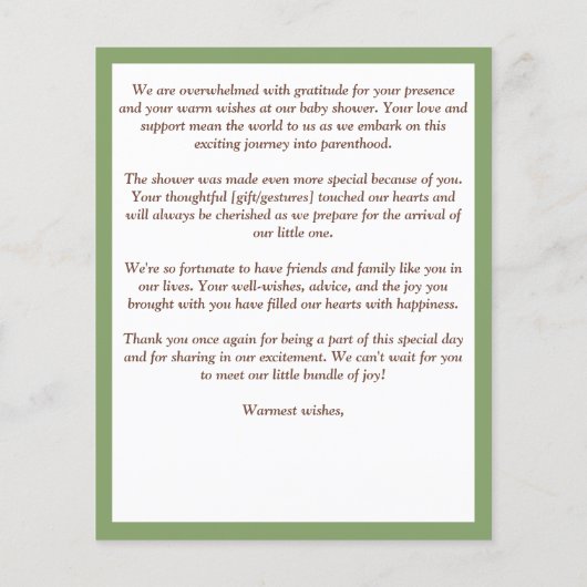 Bearly warte tedgreen Baby Dusche Danke Karte (Rückseite)