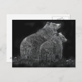 Bears Animal Scratchboard Schwarz-Weiß-Kunst Postkarte (Vorne/Hinten)