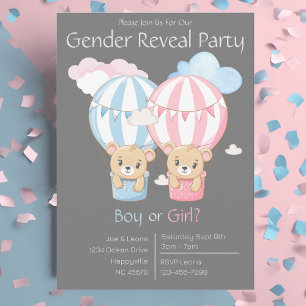 Bears & Balloons Gender-Party Einladung